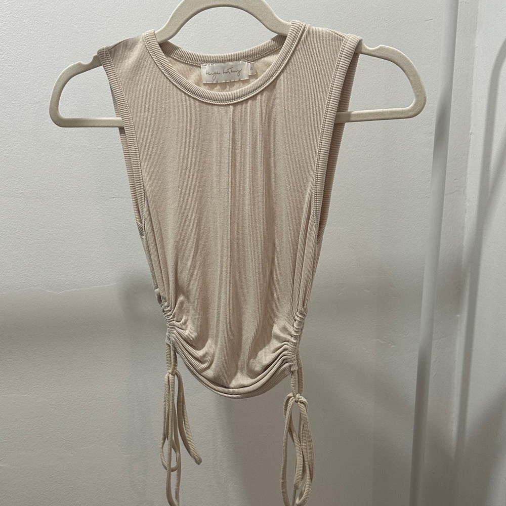 Beige Sleeveless Ruched Top